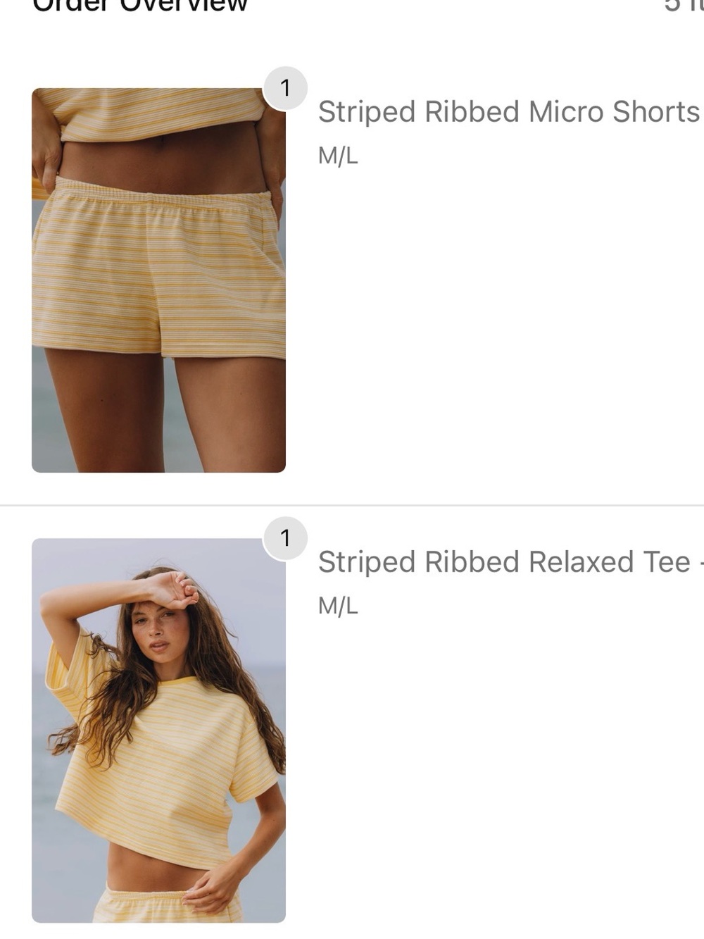 Striped Ribbed Relaxed Tee and Micro Shorts Set - Sunny + Butter + Cream Stripe